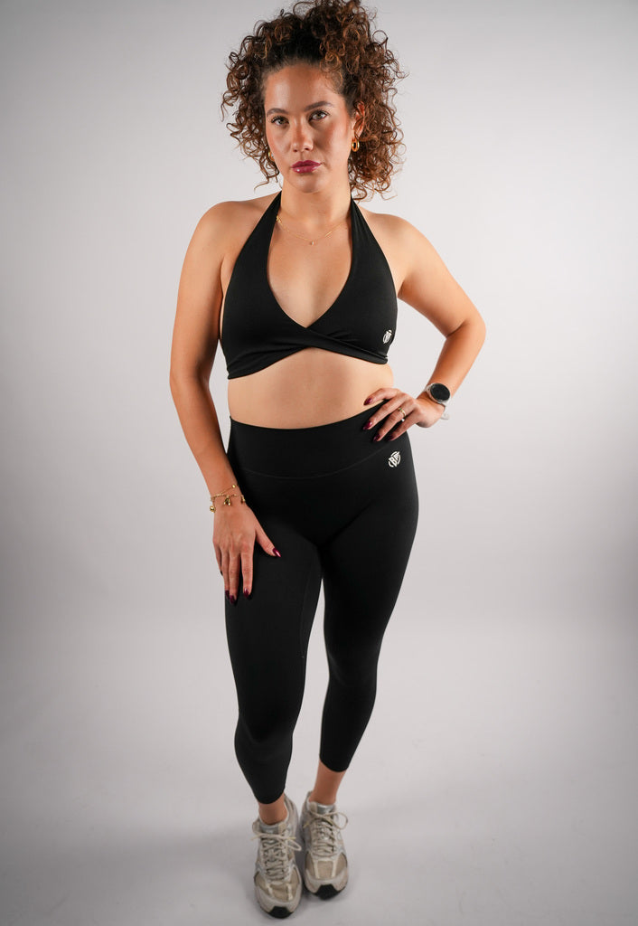 Core Cross Over Halter Neck Sports Bra